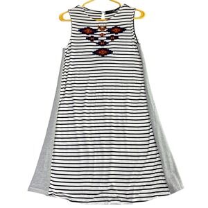 THML Womens XS Embroidered Black White Stripe Maxi Dress Tribal Summer Boho